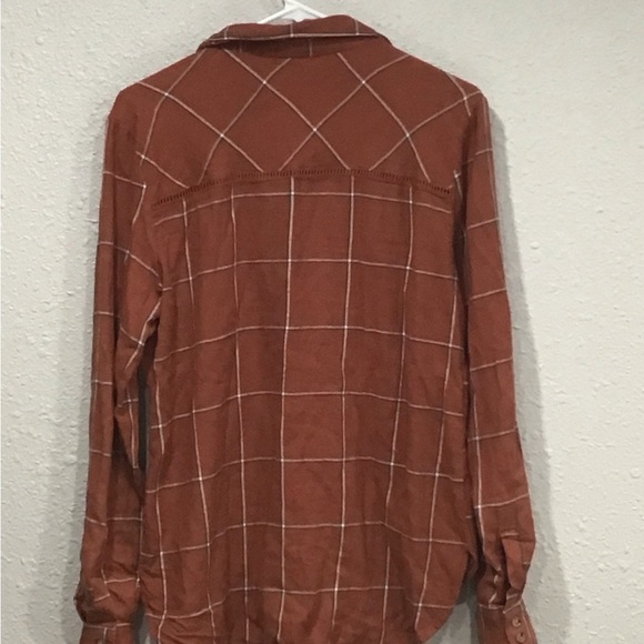 Shyanne Women’s Burnt Orange Plaid Flannel Shirt M Long Sleeve Ladder Lace Trim - Picture 5 of 6